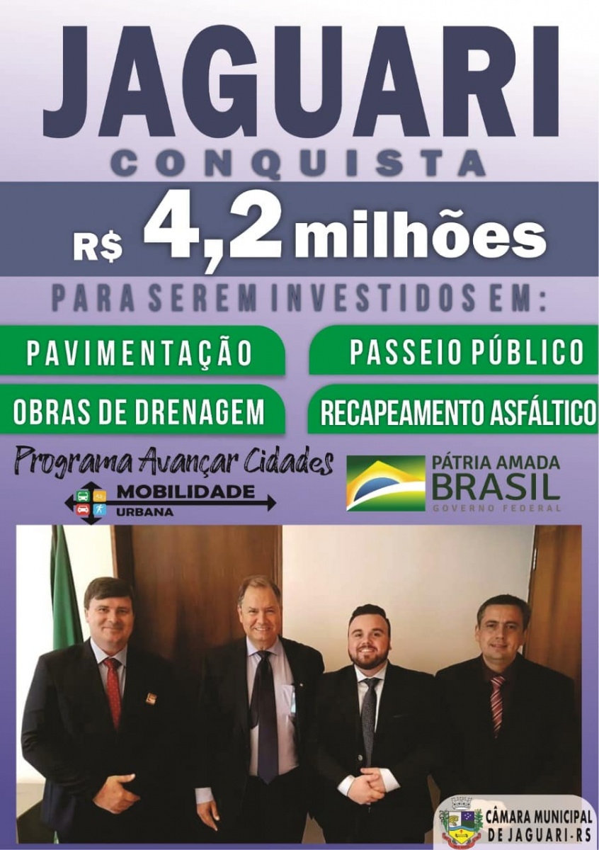 MUNICÍPIO DE JAGUARI CONQUISTA MAIS DE R$ 4,2 MILHÕES PARA INFRAESTRUTURA